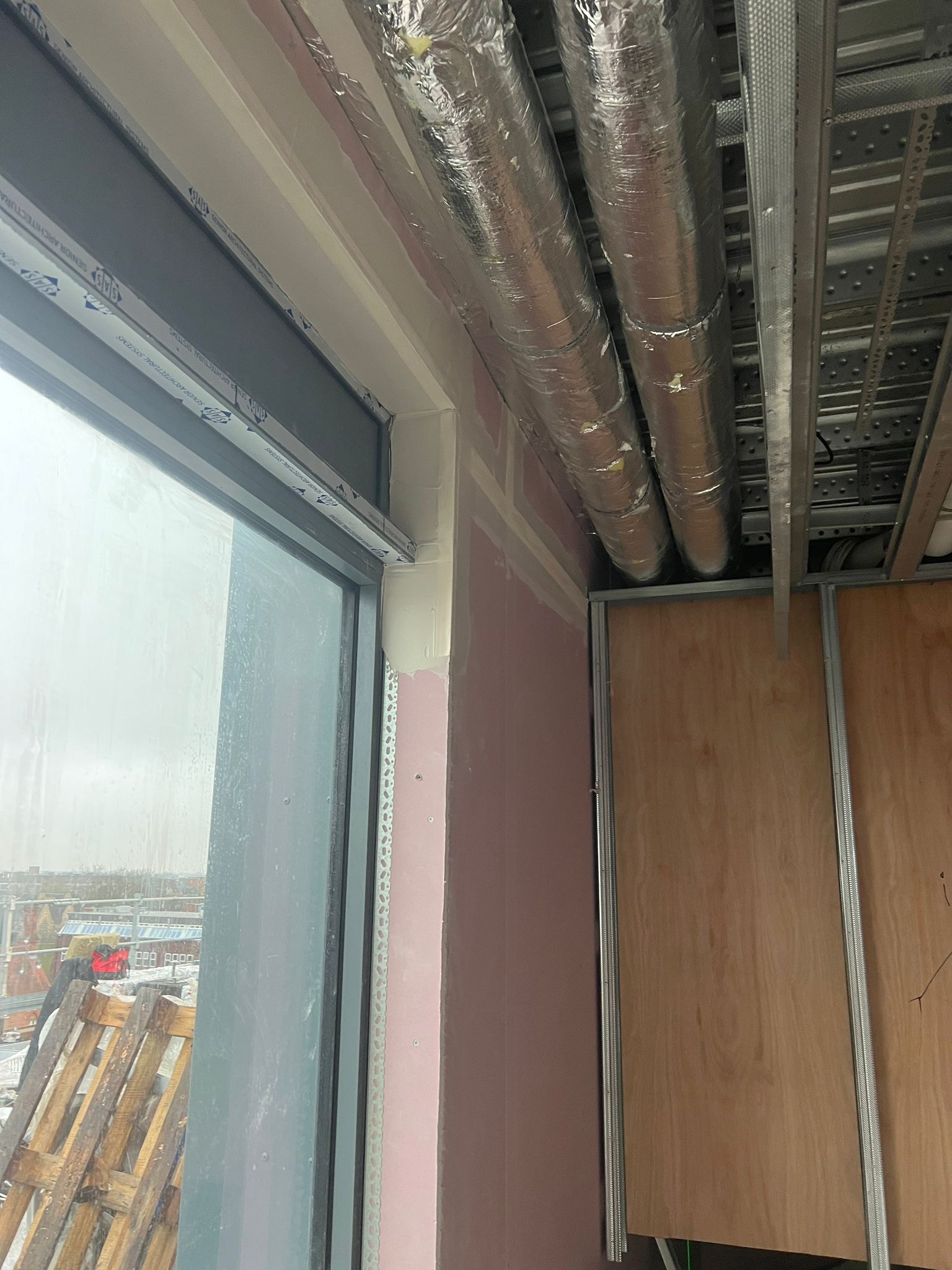 Finished drylined wall